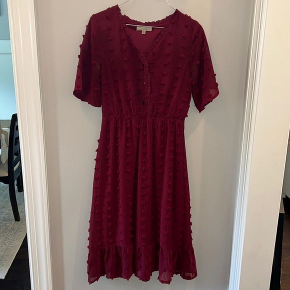Polagram Burgundy Modest Midi Dress S - Picture 2 of 6